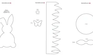 Sagoma coniglio alta 18 cm, con farfalla, fiore, cerchio e fiocco. Ideale per lavoretti creativi.
