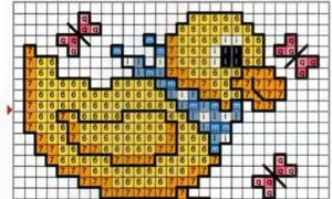 Schema a punto croce per creare adorabili bavaglini neonato con un simpatico pulcino e farfalle.