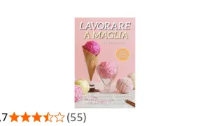 Copertina libro "Lavorare a Maglia per Principianti" con gomitoli rosa e gialli, che illustra i lavori ai ferri con spiegazioni.