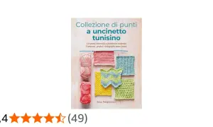 Copertina libro "Collezione di punti a uncinetto tunisino" con campioni colorati e gomitoli. Perfetto per chi ama i modelli tunisini.