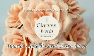Un bouquet di rose 3d di carta crespa color pesca, con il titolo "Tutorial - Rose di Carta Crespa 180 gr".