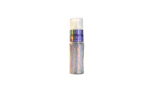 Flacone spray pieno di brillantini argentati, perfetto per dare un tocco scintillante a ogni occasione.
