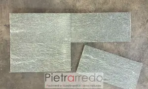 Lastre di serpentino verde, ideali per pavimenti e rivestimenti in pietra naturale.