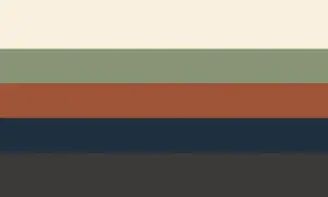 Cinque strisce orizzontali: bianco sporco, verde salvia, arancione antico, blu navy e grigio antracite.