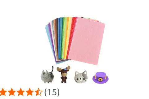 Fogli di feltro colorati, perfetti per creare simpatici pupazzi come gatti, renne e cappelli.