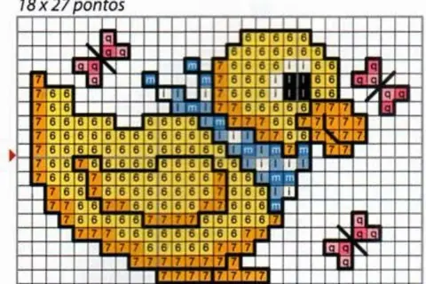 Schema a punto croce per creare adorabili bavaglini neonato con un simpatico pulcino e farfalle.