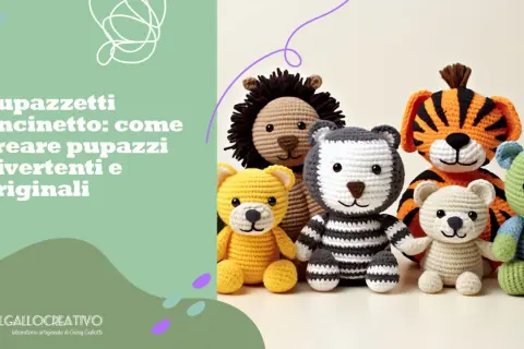 Un gruppo di adorabili pupazzi uncinetto, tra cui un leone, un tigre e orsetti colorati, pronti per creare un mondo di gioco.
