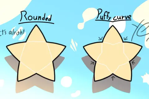 Due stelline disegno a confronto: una "Rounded" e una "Puffy curve". La seconda è più morbida e accogliente.