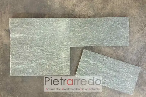 Lastre di serpentino verde, ideali per pavimenti e rivestimenti in pietra naturale.