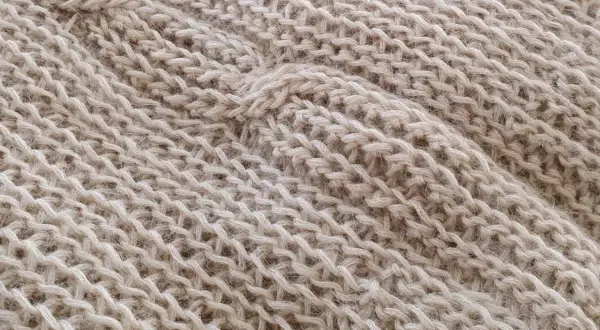 Trama di maglia beige con un motivo a coste che ricorda gli uncinetto schemi gratis.
