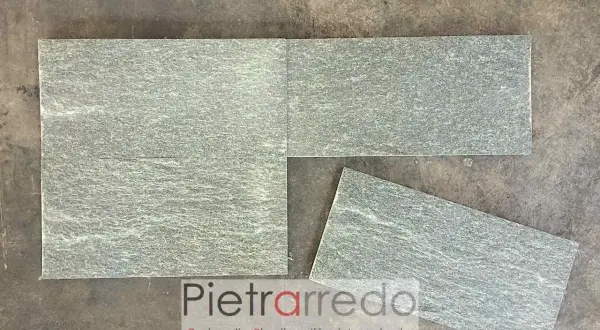 Lastre di serpentino verde, ideali per pavimenti e rivestimenti in pietra naturale.
