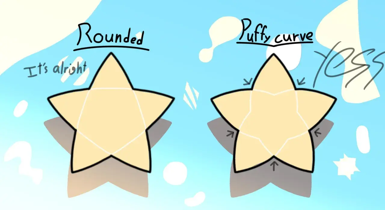 Due stelline disegno a confronto: una "Rounded" e una "Puffy curve". La seconda è più morbida e accogliente.