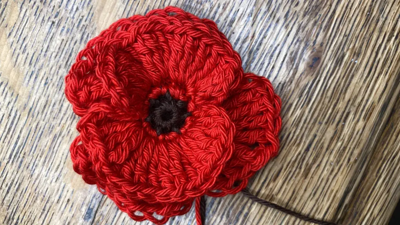 Un papavero rosso all'uncinetto, perfetto per un tutorial uncinetto.
