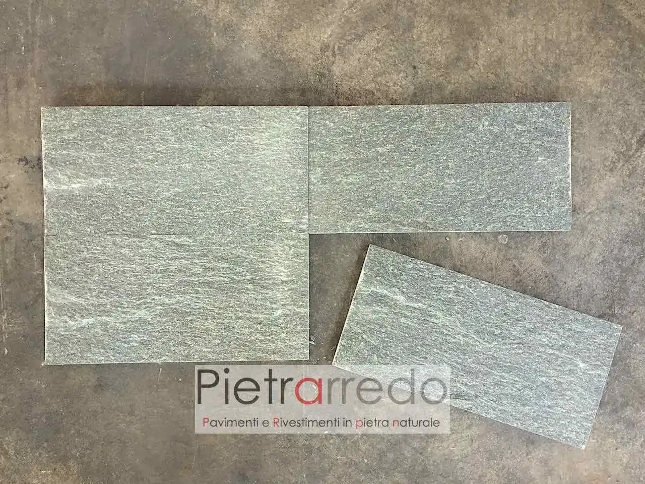 Lastre di serpentino verde, ideali per pavimenti e rivestimenti in pietra naturale.