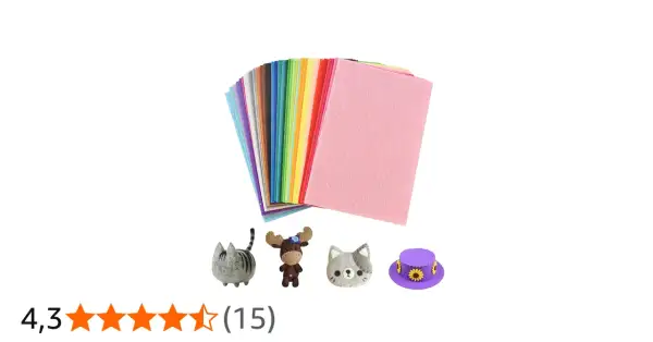 Fogli di feltro colorati, perfetti per creare simpatici pupazzi come gatti, renne e cappelli.