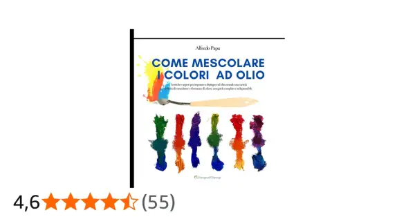 Copertina libro "Come mescolare i colori ad olio". Mostra spatola con colori vivaci e campioni di pittura ad olio, spiegando pastelli a olio come si usano.